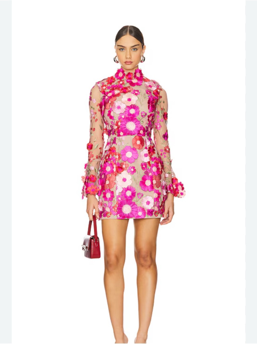 Elliatt Pink Floral Appliqué Sheer Mini Dress - Picture 1 of 2